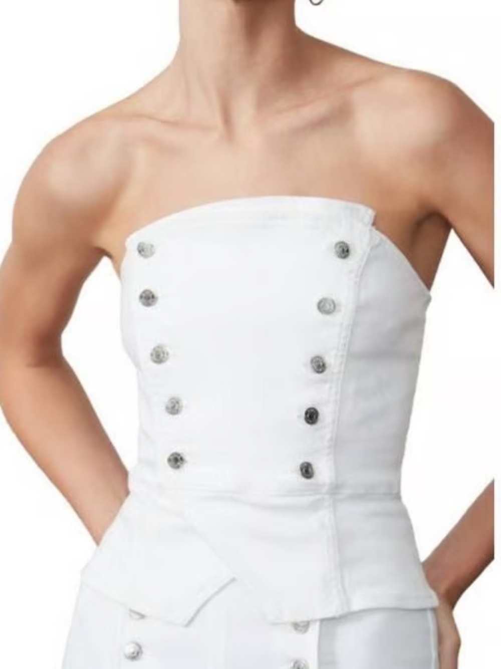 GRLFRND Florence White Denim Button Front Strapless Tube Top Size XS